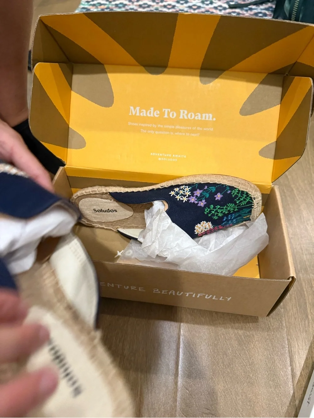 Soludos Navy Floral Embroidered Espadrille Slip-Ons